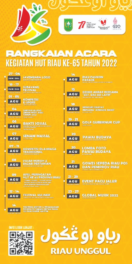 Rangkaian Agenda Acara Hari Jadi ke 65 Provinsi Riau Tahun 2022