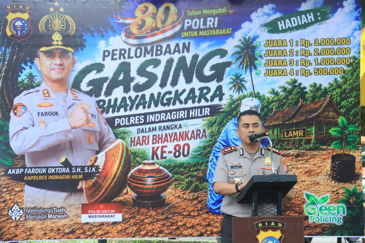 Bhayangkara ke-80, Polres Inhil Rayakan dengan Putaran Gasing dan Tawa Warga